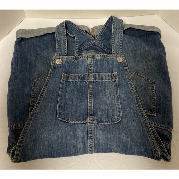 NWT GAP Girls Kids Bib Denim Jean Distressed Overall Shorts Cuffed XL Regular - Picture 3 of 9